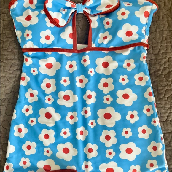 Floral Blue Retro One-Piece Swimsuit - Picture 1 of 4